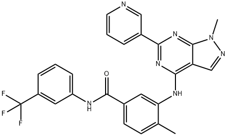 4-甲基-3-[[1-甲基-6-(3-吡啶基)-1H-吡唑并[3,4-D]嘧啶-4-基]氨基]-N-[3-(三氟甲基)苯基]苯甲酰胺 结构式