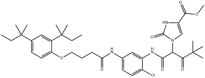 methyl 1-[1-[[5-[[4-(2,4-di-tert-butylphenoxy)butyryl]amino]-2-chlorophenyl]carbamoyl]-3,3-dimethyl-2-oxobutyl]-2,3-dihydro-2-oxo-1H-imidazole-4-carboxylate 结构式