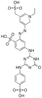 3-Pyridinemethanesulfonic  acid,  5-[2-[5-[[1,6-dihydro-6-oxo-4-[(4-sulfophenyl)amino]-1,3,5-triazin-2-yl]amino]-2-sulfophenyl]diazenyl]-1-ethyl- 结构式