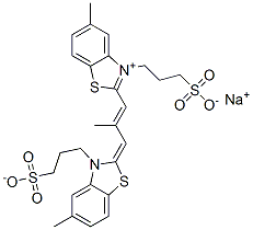 hydrogen 5-methyl-2-[2-methyl-3-[5-methyl-3-(3-sulphonatopropyl)-3H-benzothiazol-2-ylidene]prop-1-enyl]-3-(3-sulphonatopropyl)benzothiazolium, sodium salt 结构式