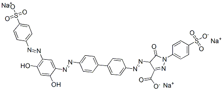 4-[[4'-[[2,4-dihydroxy-5-[(4-sulphophenyl)azo]phenyl]azo][1,1'-biphenyl]-4-yl]azo]-4,5-dihydro-5-oxo-1-(4-sulphophenyl)-1H-pyrazole-3-carboxylic acid, sodium salt 结构式