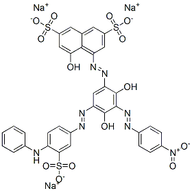 4-[[2,4-dihydroxy-3-[(4-nitrophenyl)azo]-5-[[4-(phenylamino)-3-sulphophenyl]azo]phenyl]azo]-5-hydroxynaphthalene-2,7-disulphonic acid, sodium salt 结构式