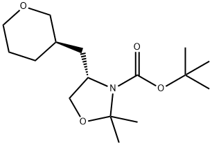 3-Oxazolidinecarboxylic acid, 2,2-diMethyl-4-[[(3R)-tetrahydro-2H-pyran-3-yl]Methyl]-, 1,1-diMethylethyl ester, (4S)- 结构式