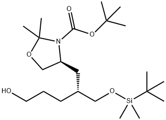 3-Oxazolidinecarboxylic acid, 4-[(2R)-2-[[[(1,1-diMethylethyl)diMethylsilyl]oxy]Methyl]-5-hydroxypentyl]-2,2-diMethyl-, 1,1-diMethylethyl ester, (4S)- 结构式