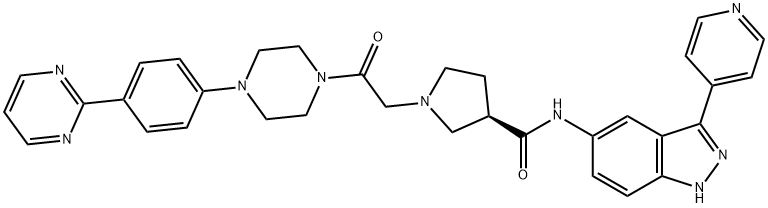 (R)-1-(2--2-氧(4-(4-(嘧啶-2-基)苯基)对二氮己环-1-基)乙基)-N-(3-(吡啶-4-基)-1H--5INDAZOL-基)吡咯烷-3-甲酰胺 结构式