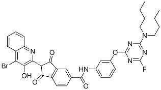 2-(4-bromo-3-hydroxy-2-quinolyl)-N-[3-[[4-(dibutylamino)-6-fluoro-1,3,5-triazin-2-yl]oxy]phenyl]-2,3-dihydro-1,3-dioxo-1H-indene-5-carboxamide 结构式