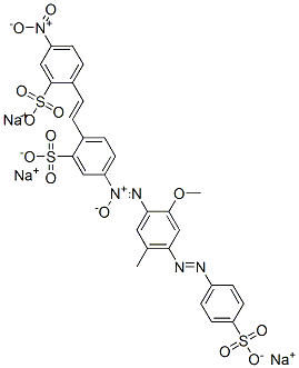 trisodium 5-[[2-methoxy-5-methyl-4-[(4-sulphonatophenyl)azo]phenyl]-N,N,O-azoxy]-2-[2-(4-nitro-2-sulphonatophenyl)vinyl]benzenesulphonate 结构式