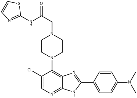 2-[4-[6-氯-2-(4-二甲基氨基苯基)-3H-咪唑并[4,5-B]吡啶-7-基]哌嗪-1-基]-N-(噻唑-2-基)乙酰胺 结构式