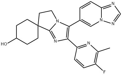 3'-([1,2,4]三唑[1,5-A]吡啶-6-基)-2'-(5-氟-6-甲基吡啶-2-基)-5',6'-二氢螺[环己烷-1,7'-吡咯并[1,2-A]咪唑]-4-醇 结构式