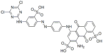 8-amino-5-[[4-[[4-[(4,6-dichloro-1,3,5-triazin-2-yl)amino]-2-sulphophenyl]azo]phenyl]amino]-9,10-dihydro-9,10-dioxoanthracene-1,7-disulphonic acid 结构式