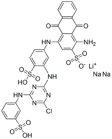 1-氨基-4-[[3-[[4-氯-6-[(3-磺苯基)氨基]-1,3,5-三嗪-2-基]氨基]-4-磺苯基]氨基]-9,10-二氢-9,10-二氧-2-蒽磺酸锂二钠 结构式