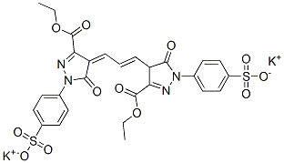 4-[3-[3-(乙氧基羰基)-1,5-二氢-5-氧代-1-(4-磺基苯基)-4H-吡唑-4-亚基]-1-丙烯基]-4,5-二氢-5-氧代-1-(4-磺基苯基)-1H-吡唑-3-羧酸、3-乙基酯二钾盐 结构式