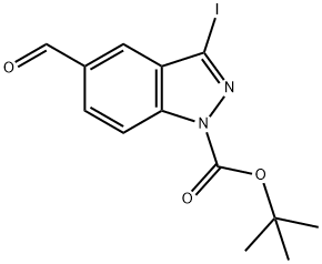 5-甲酰基-3-碘-1H-吲唑-1-羧酸叔丁酯 结构式