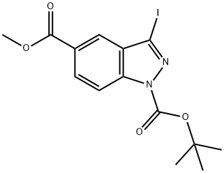 3-碘-1H-吲唑-1,5-二羧酸 1-叔丁酯 5-甲酯 结构式