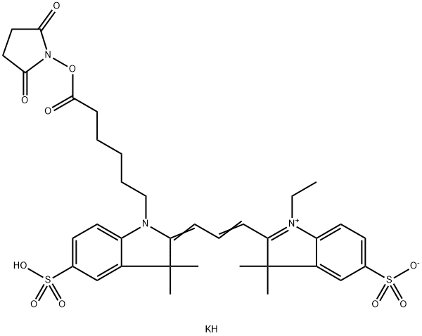 Cyanine 3 Monofunctional Hexanoic Acid Dye, Succinimidyl Ester, Potassium Salt 85% 结构式