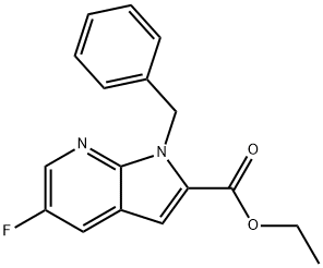 1H-Pyrrolo[2,3-b]pyridine-2-carboxylic acid, 5-fluoro-1-(phenylMethyl)-, ethyl ester 结构式