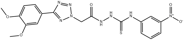 2H-Tetrazole-2-acetic acid, 5-(3,4-dimethoxyphenyl)-, 2-(((3-nitrophen yl)amino)thioxomethyl)hydrazide 结构式