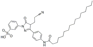 m-[4-(2-cyanoethyl)-4,5-dihydro-5-oxo-3-[4-[(1-oxohexadecyl)amino]phenyl]-1H-pyrazol-1-yl]benzenesulphonic acid 结构式