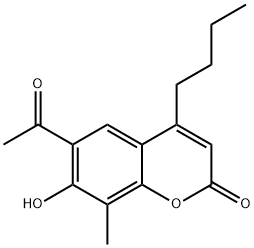 4-丁基-6-乙酰-7-羟基-8-甲基-苯并吡喃-2-酮 结构式