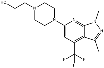 2-{4-[1,3-dimethyl-4-(trifluoromethyl)-1H-pyrazolo[3,4-b]pyridin-6-yl]piperazino}-1-ethanol 结构式