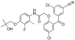 AcetaMide, 2-[4-chloro-2-(3-chloro-5-cyanobenzoyl)phenoxy]-N-[3-fluoro-4-(2-hydroxy-2-Methylpropoxy)-2-Methylphenyl]- 结构式