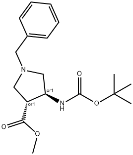 (3S,4R)-1-苄基-4-((叔丁氧基羰基)氨基)吡咯烷-3-羧酸甲酯 结构式