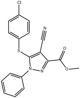 methyl 5-[(4-chlorophenyl)sulfanyl]-4-cyano-1-phenyl-1H-pyrazole-3-carboxylate 结构式