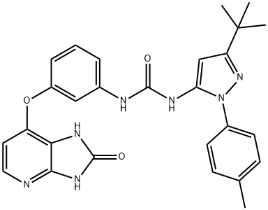 Urea, N-[3-[(2,3-dihydro-2-oxo-1H-iMidazo[4,5-b]pyridin-7-yl)oxy]phenyl]-N'-[3-(1,1-diMethylethyl)-1-(4-Methylphenyl)-1H-pyrazol-5-yl]- 结构式