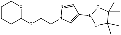 1-{2-[(Tetrahydro-2H-pyran-2-yl)oxy]ethyl}-4-(4,4,5,5-tetramethyl-1,3,2-dioxaborolan-2-yl)-1H-pyrazole 结构式