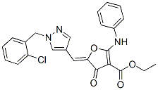 3-Furancarboxylic  acid,  5-[[1-[(2-chlorophenyl)methyl]-1H-pyrazol-4-yl]methylene]-4,5-dihydro-4-oxo-2-(phenylamino)-,  ethyl  ester,  (5Z)- 结构式