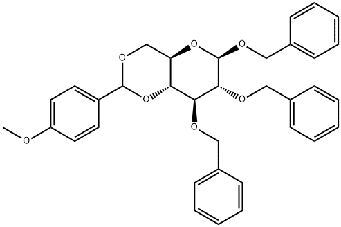 苄基 4,6-O-[(4-甲氧基苯基)亚甲基]-2,3-二-O-(苯基甲基)-BETA-D-吡喃葡萄糖苷 结构式