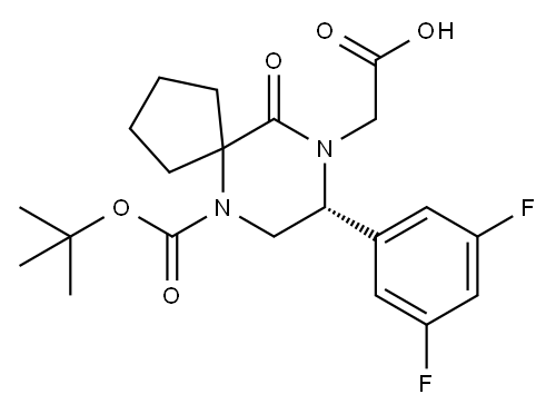 (R)-2-(6-(叔丁氧基羰基)-8-(3,5-二氟苯基)-10-氧代-6,9-二氮杂螺[4.5]癸烷-9-基)乙酸 结构式