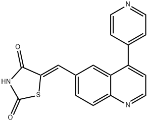 (5Z)-5-[[4-(4-吡啶基)-6-喹啉基]亚甲基]-2,4-噻唑烷二酮 结构式