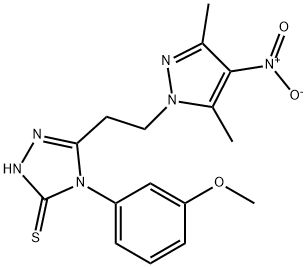 3H-1,2,4-Triazole-3-thione,  5-[2-(3,5-dimethyl-4-nitro-1H-pyrazol-1-yl)ethyl]-2,4-dihydro-4-(3-methoxyphenyl)- 结构式