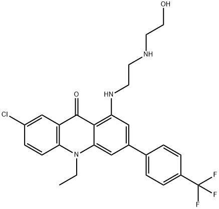 9(10H)-Acridinone,  7-chloro-10-ethyl-1-[[2-[(2-hydroxyethyl)amino]ethyl]amino]-3-[4-(trifluoromethyl)phenyl]- 结构式