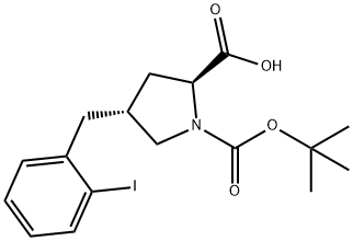 (2S,4R)-1-(叔丁氧基羰基)-4-(2-碘苄基)吡咯烷-2-甲酸 结构式