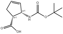 (±)-顺式-2-(BOC-氨基)-3-环戊烯羧酸 结构式