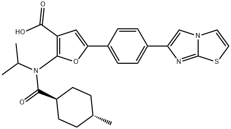 3-Furancarboxylic  acid,  5-(4-imidazo[2,1-b]thiazol-6-ylphenyl)-2-[[(trans-4-methylcyclohexyl)carbonyl](1-methylethyl)amino]- 结构式