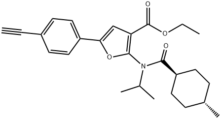 3-Furancarboxylic  acid,  5-(4-ethynylphenyl)-2-[[(trans-4-methylcyclohexyl)carbonyl](1-methylethyl)amino]-,  ethyl  ester 结构式