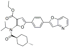 3-Furancarboxylic  acid,  5-(4-furo[3,2-b]pyridin-2-ylphenyl)-2-[[(trans-4-methylcyclohexyl)carbonyl](1-methylethyl)amino]-,  ethyl  ester 结构式