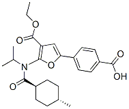 3-Furancarboxylic  acid,  5-(4-carboxyphenyl)-2-[[(trans-4-methylcyclohexyl)carbonyl](1-methylethyl)amino]-,  3-ethyl  ester 结构式
