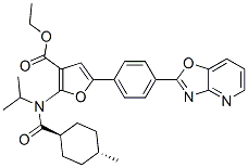 3-Furancarboxylic  acid,  2-[[(trans-4-methylcyclohexyl)carbonyl](1-methylethyl)amino]-5-(4-oxazolo[4,5-b]pyridin-2-ylphenyl)-,  ethyl  ester 结构式