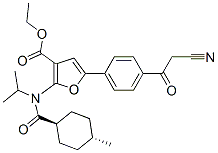 3-Furancarboxylic  acid,  5-[4-(2-cyanoacetyl)phenyl]-2-[[(trans-4-methylcyclohexyl)carbonyl](1-methylethyl)amino]-,  ethyl  ester 结构式