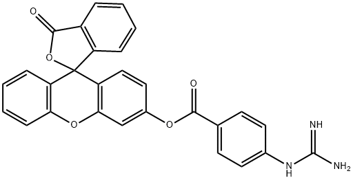3'-(4-guanidinobenzoyloxy)spiro(isobenzofuran-1-(3H),9'-(9H)xanthen)-3-one 结构式