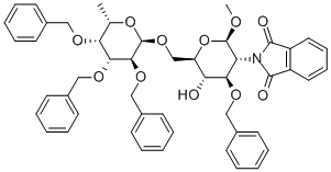 Methyl3-O-benzyl-6-O-(2,3,4-tri-O-benzyl-a-L-fucopyranosyl)-2-deoxy-2-phthalimido-b-D-glucopyranoside 结构式