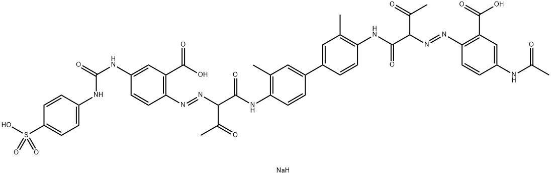 2-[[1-[[[4'-[2-[(4-acetamido-2-carboxyphenyl)azo]acetoacetamido]-3,3'-dimethyl[1,1'-biphenyl]-4-yl]amino]carbonyl]-2-oxopropyl]azo]-5-[[(4-sulphoanilino)carbonyl]amino]benzoic acid, sodium salt 结构式