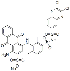 sodium 1-amino-4-[3-[[(2,3-dichloro-6-quinoxalinyl)sulphonyl]sulphamoyl]-2,6-dimethylphenyl]amino-9,10-dihydro-9,10-dioxoanthracene-2-sulphonate 结构式