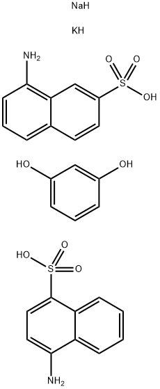 1-Naphthalenesulfonic acid, 4-amino-, diazotized, coupled with diazotized 8-amino-2-naphthalenesulfonic acid and resorcinol, potassium sodium salts 结构式