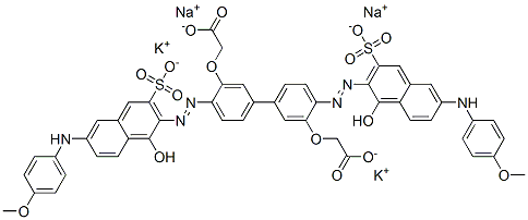 2,2'-[[4,4'-bis[[1-hydroxy-6-[(4-methoxyphenyl)amino]-3-sulpho-2-naphthyl]azo][1,1'-biphenyl]-3,3'-diyl]bis(oxy)]bisacetic acid, potassium sodium salt 结构式