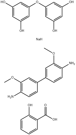 Benzoic acid, 2-hydroxy-, coupled with diazotized 3,3'-dimethoxy[1,1'-biphenyl]-4,4'-diamine and 5,5'-oxybis[1,3-benzenediol], sodium salts 结构式